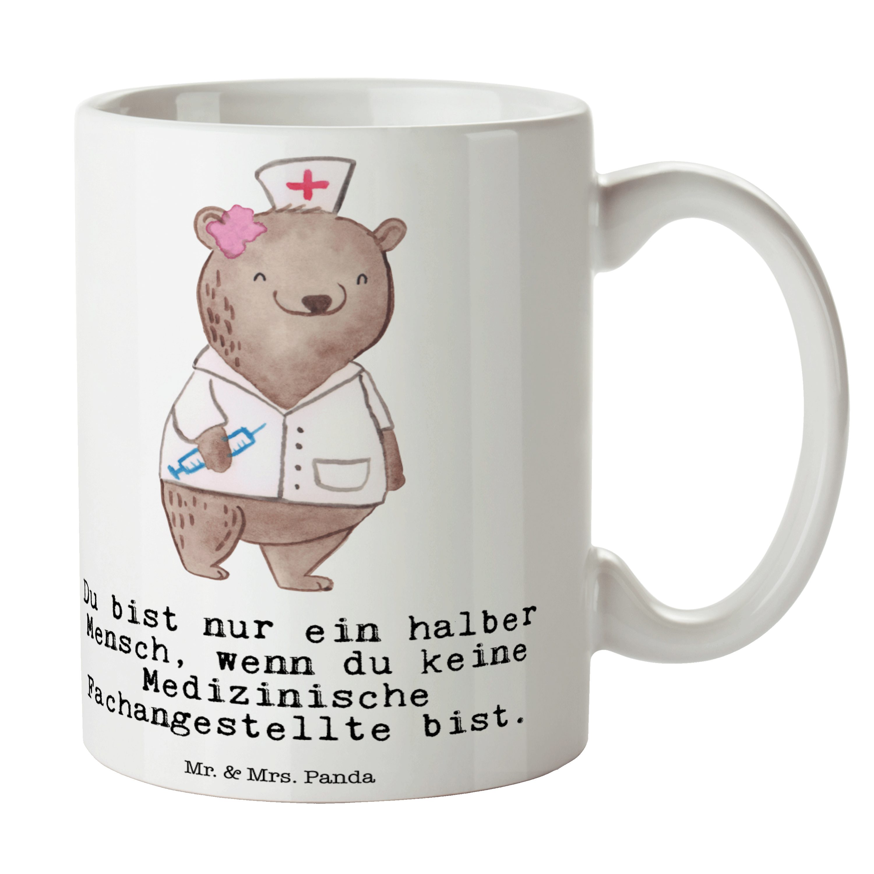 Mr. & Mrs. Panda Tasse Medizinische Fachangestellte mit Herz - Weiß - Geschenk, Büro Tasse, Keramik