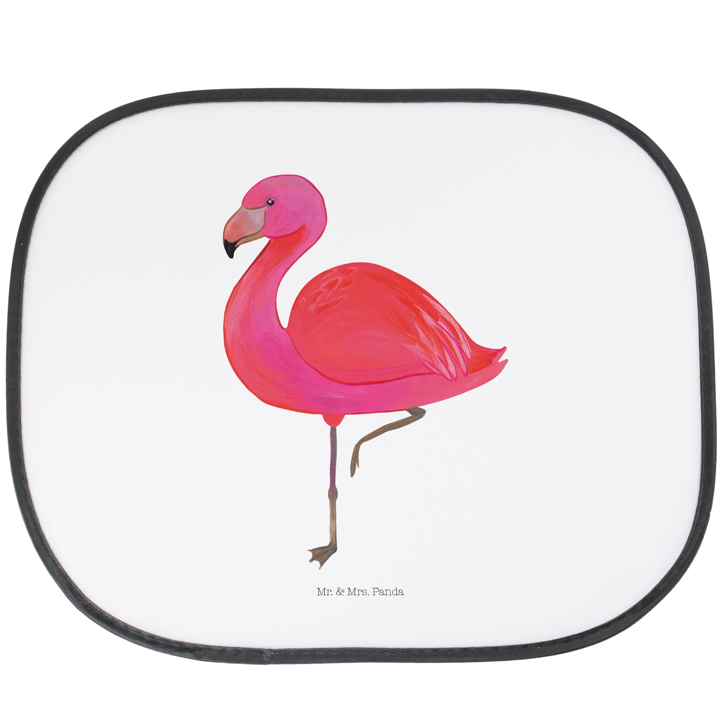 Sonnenschutz Flamingo classic - Weiß - Geschenk, Sonnenblende, Sonnenschutz Kinder, Mr. & Mrs. Panda, Seidenmatt
