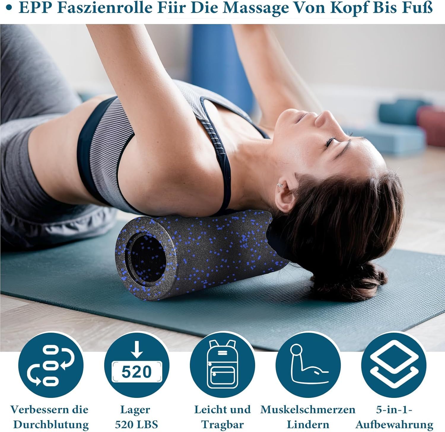 skelo Massagerolle Faszienrolle Set (37 x 15 cm), Faszienball Blackroll Foam Roller (Faszienrolle (37*15 cm), Faszienball (8 cm), Duoball (16*8 cm), Triggerpunkt (10 cm), Fußmassageball (10*6 cm)., 5-tlg), Faszien-Tools, Fitness-Massagegeräte für effektives Training