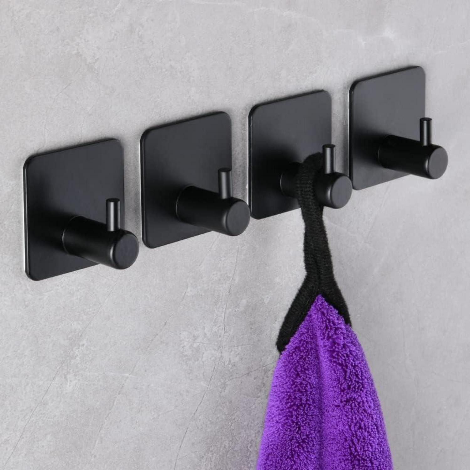 LuxusKollektion Klebehaken Handtuchhaken Klebehaken Selbstklebend #7 Quadrat - 4 Stück Schwarz