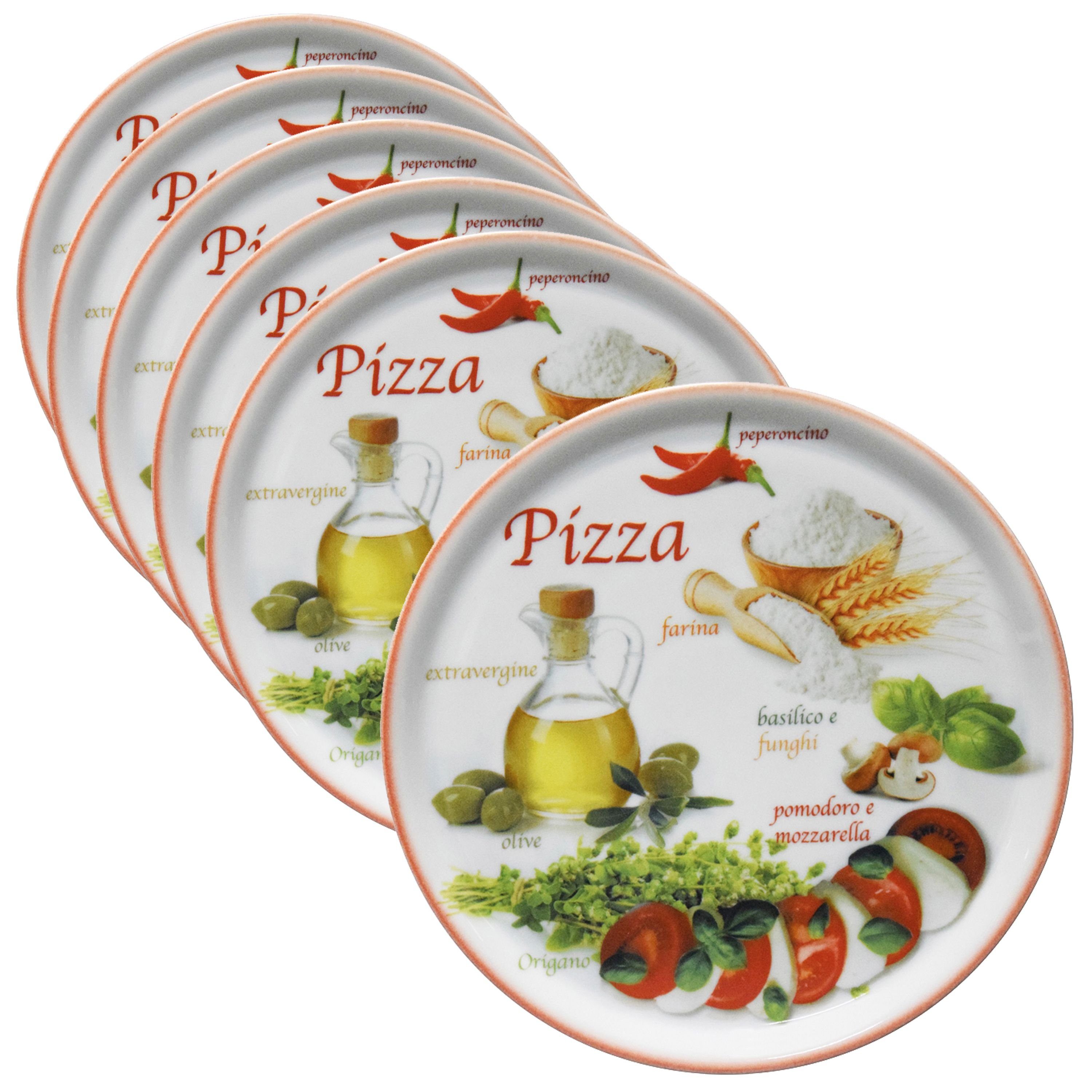 Pizzateller 6er Set Pizzateller Napoli Pizzafoods rot 33cm - 04018#ZP2