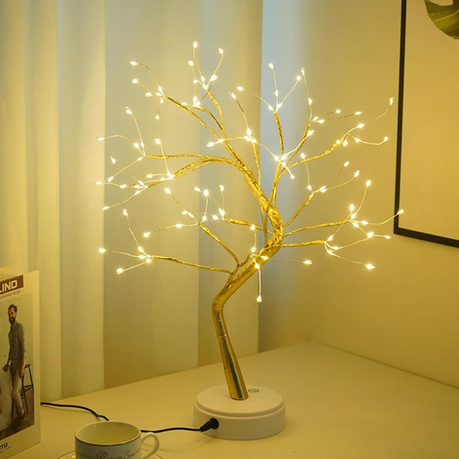 HYTIREBY Leuchtzweig LED Baum Lichter Warmweiß USB Bonsai Baum Licht, Dekobaum Belichtet Kleine Baumbeleuchtung Innen Deko 108 Lampenperlen