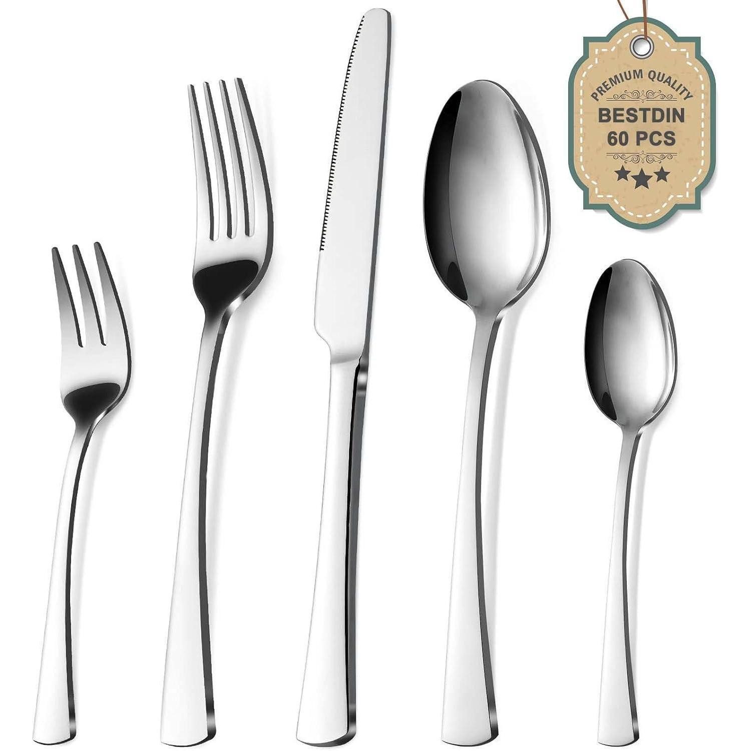 LuxusKollektion Salatbesteck Besteckset Edelstahl Messer Gabel Löffel 12 60 Teilig silber 60 teilig