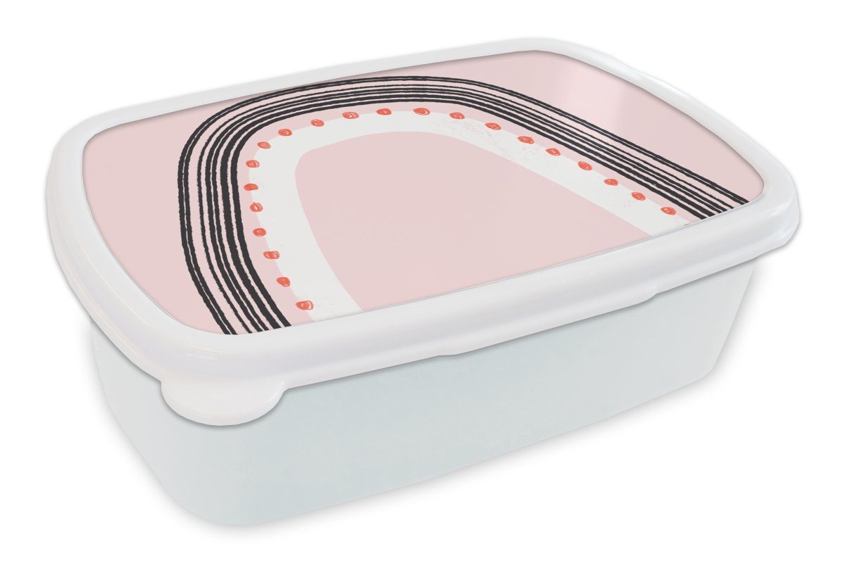 MuchoWow Lunchbox Regenbogen - Minimalismus - Rosa, Kunststoff, (2-tlg), Brotbox für Kinder und Erwachsene, Brotdose, für Jungs und Mädchen weiß