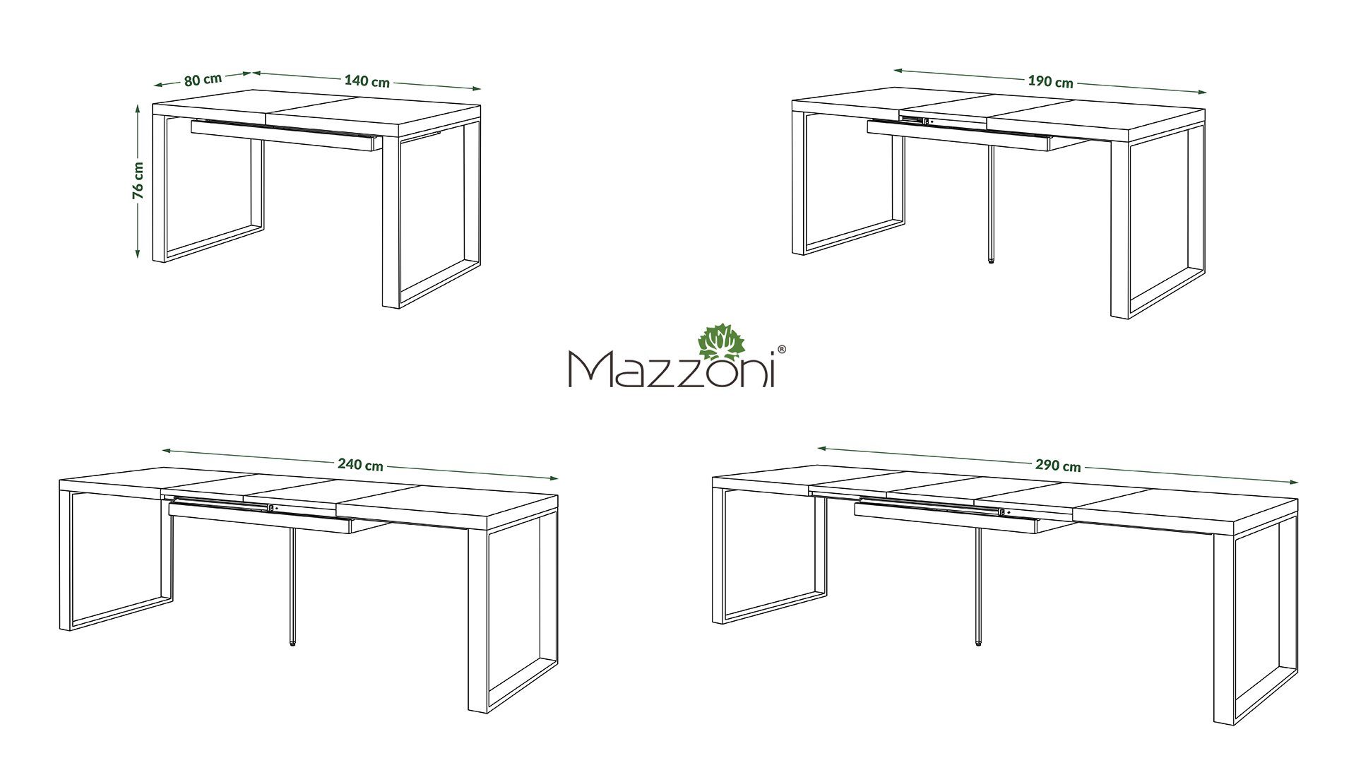 290 cm Mazzoni 140 Eiche Esstisch / Esstisch ausziehbar Design Avari Sonoma matt Tisch bis Schwarz