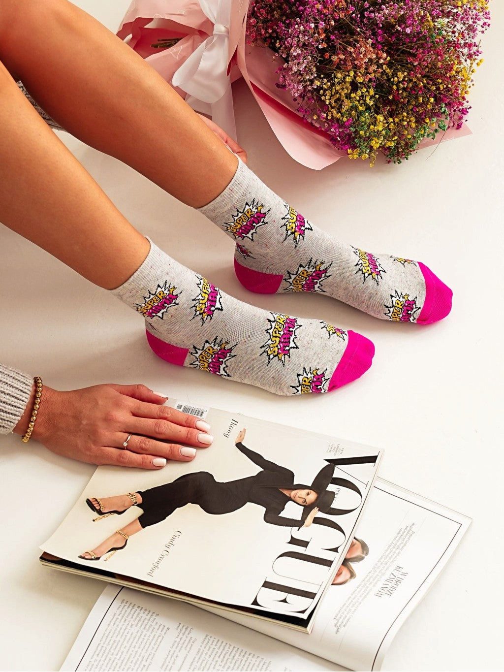 Socken 1 Paar Lycille Socken 37/41 aus Baumwolle SUPER MAMA-Schrift