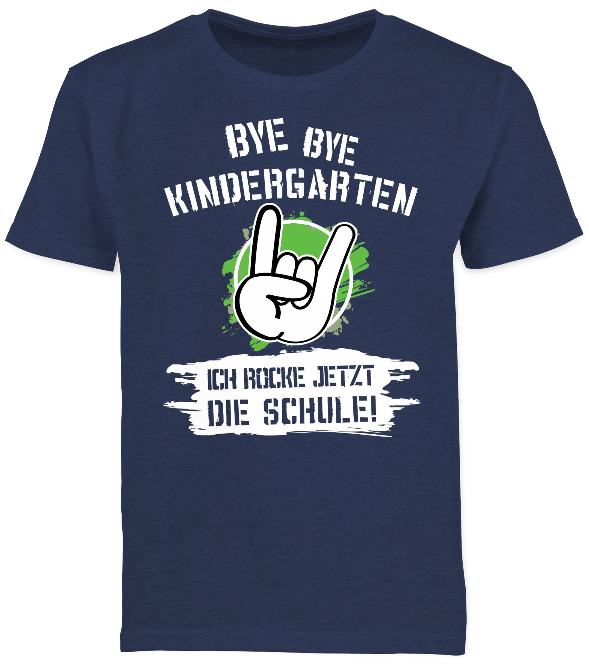Shirtracer T-Shirt Bye Bye Kindergarten jetzt rocke Meliert Schule Dunkelblau Geschenke Schulanfang 03 Junge die ich Einschulung