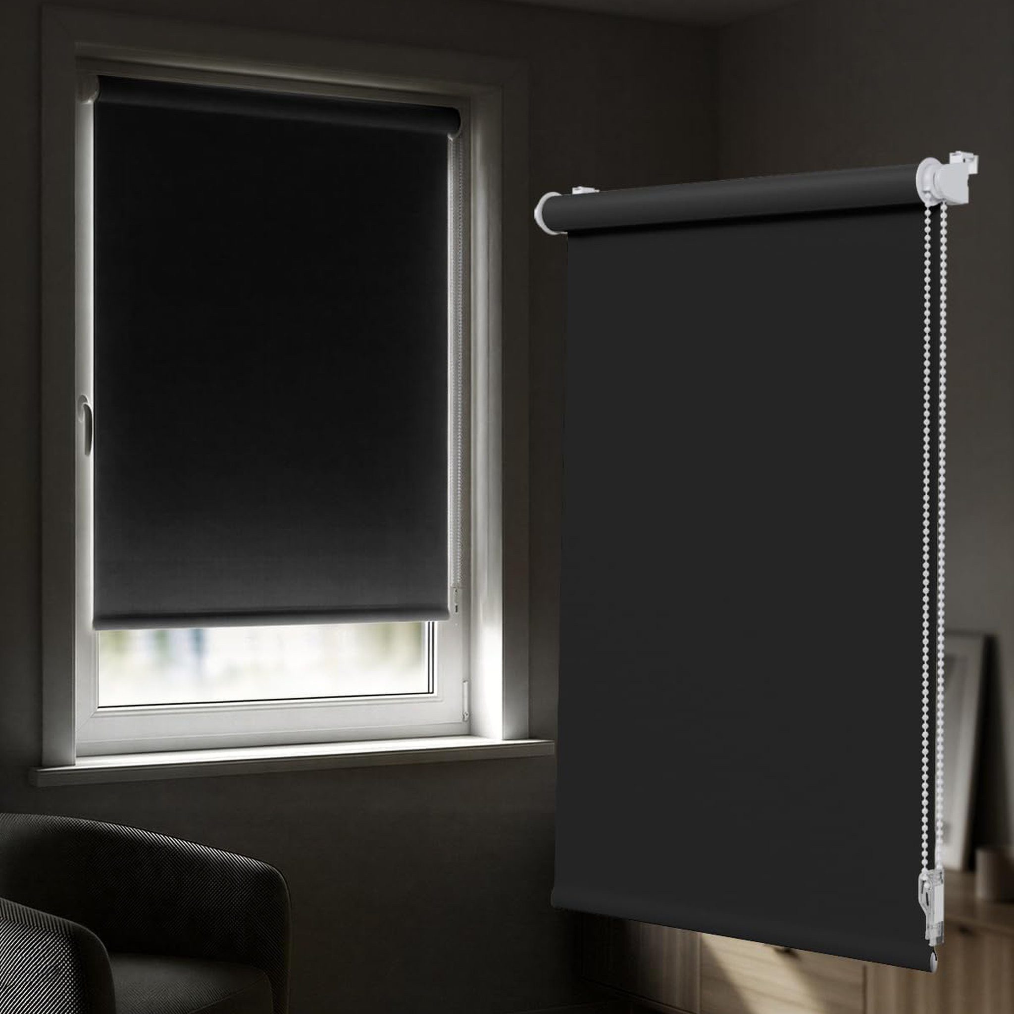Verdunklungsrollo Klemmfix Tenebra Verdunkelungsrollo, 35 x 160 cm, schwarz, Victoria M., blickdicht, ohne Bohren, in Führungsschienen, Klemmfix, Verdunkelung, Mit Magnet. energiesparend