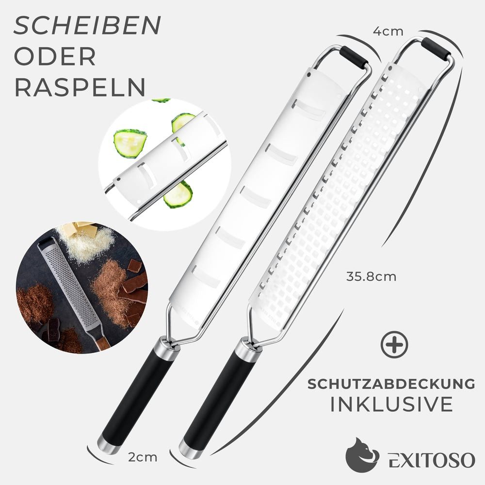 Exitoso Zitruszester Zitronenreibe 2er-Set, Ideal für Ingwer Knoblauch Muskatreibe Zitrusfrüchte, rostfrei