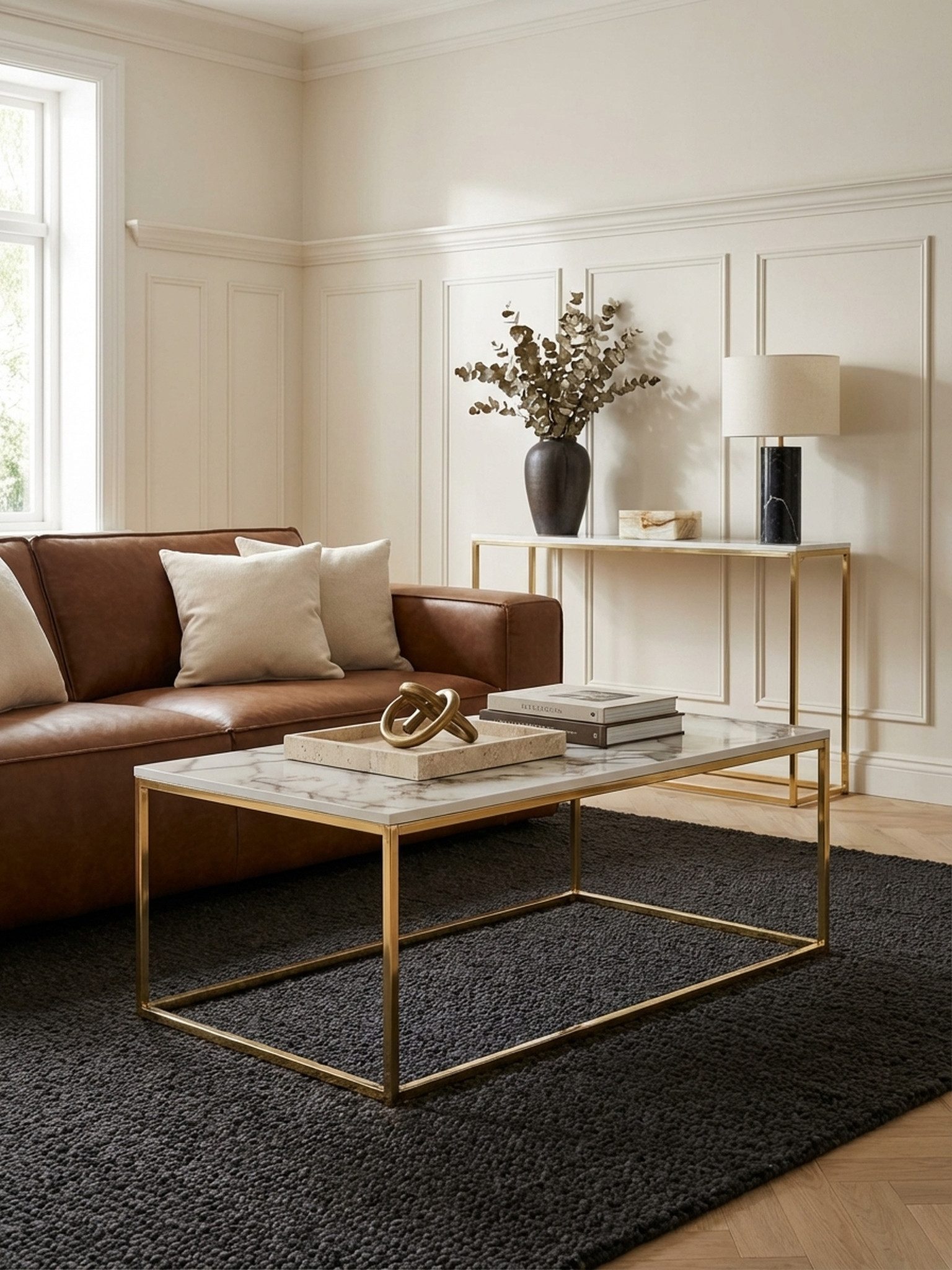 KADIMA DESIGN Couchtisch Couchtisch 100x60x40 cm mit Marmor Optik Weiß / Gold, Wohnzimmertisch, mit Metall-Gestell, Sofatisch Eckig Tisch Wohnzimmer, Beistelltisch