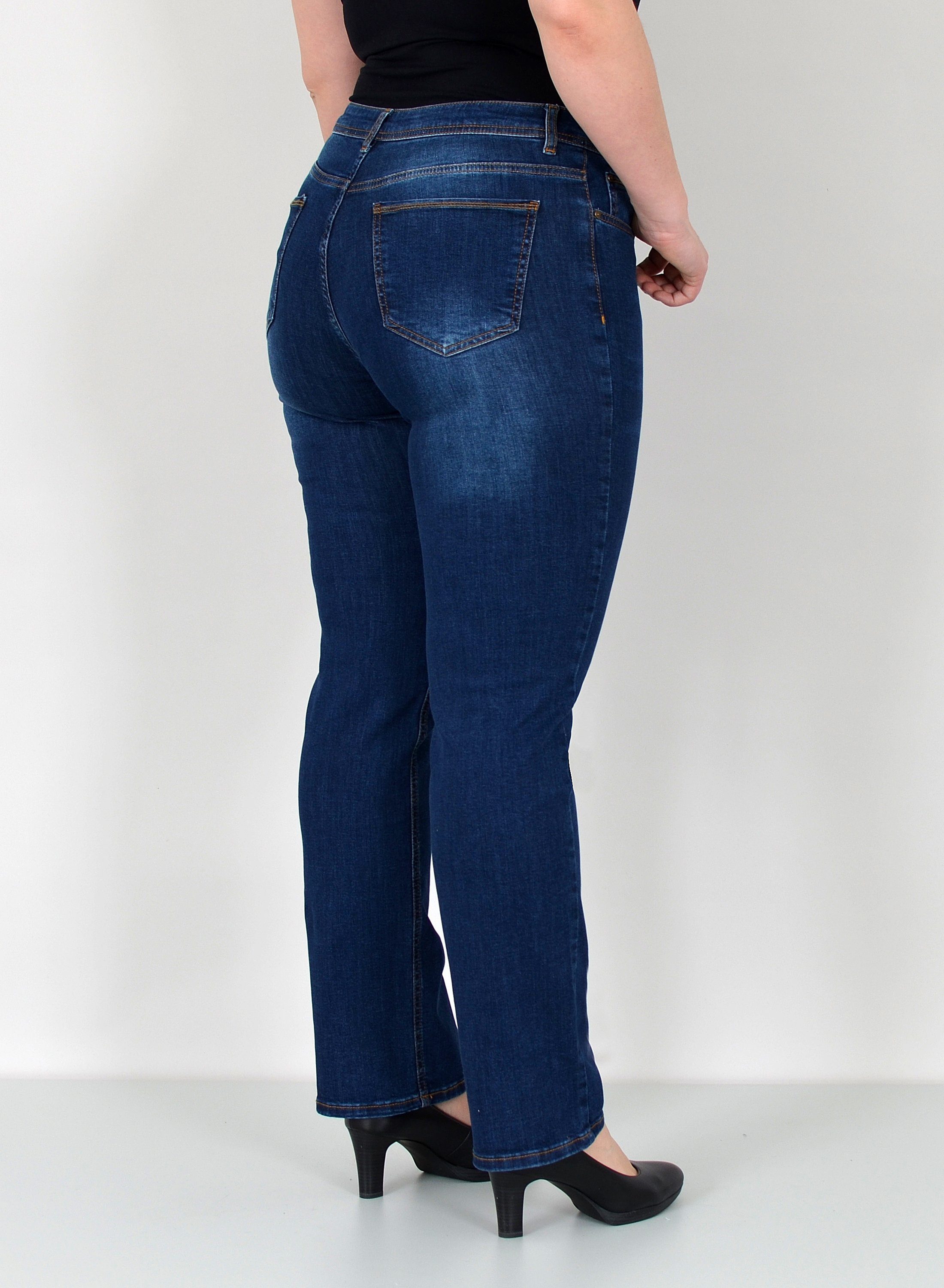 ESRA Straight-Jeans Damen Jeanshose Gerader Schnitt Stretch Hose hoher Bund bis Plus Size Straight Jeans Damen High Waist Hose Stretch Jeans Regular Übergröße
