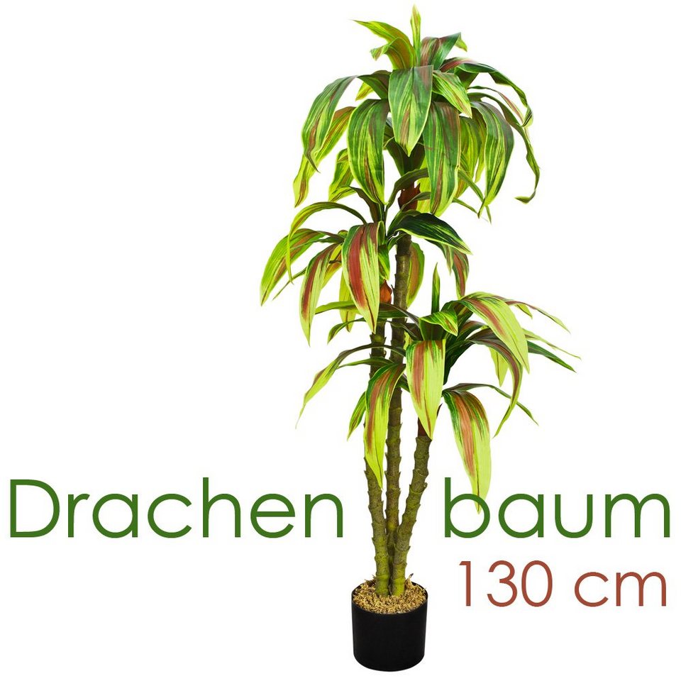 Kunstbaum Drachenbaum Kunstpflanze Kunstbaum Künstliche Pflanze mit Topf  130cm, Decovego, Höhe 130 cm