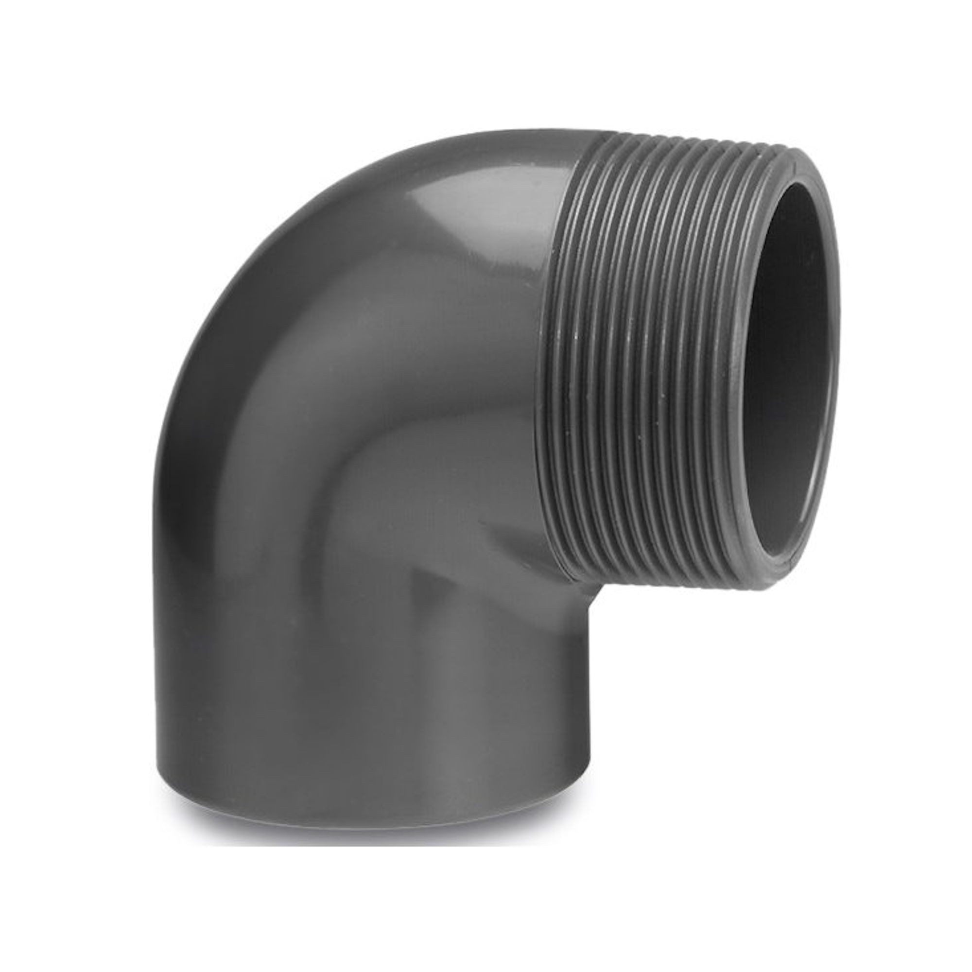 Mega Group Gewindefitting Winkel 90° PVC-U Klebemuffe x Außengewinde 10 bar, grau, Ø 40 mm x 1 1/4 Zoll AG (PN10)