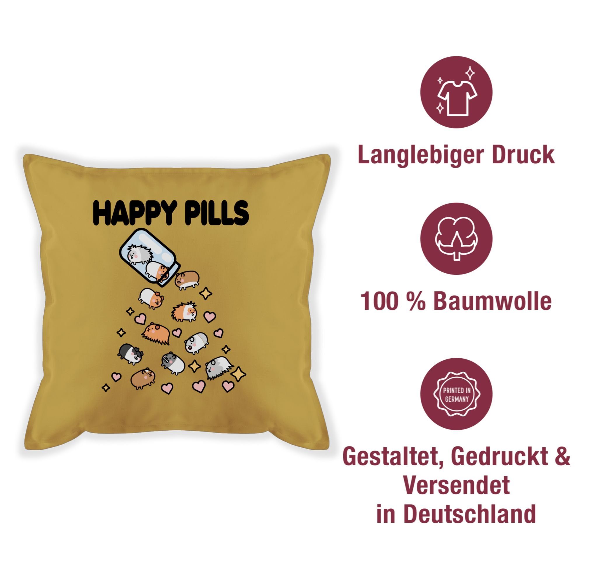 Shirtracer Dekokissen Happy - Statement Mrerschwein, Gelb 3 Meerschweinchen Pills
