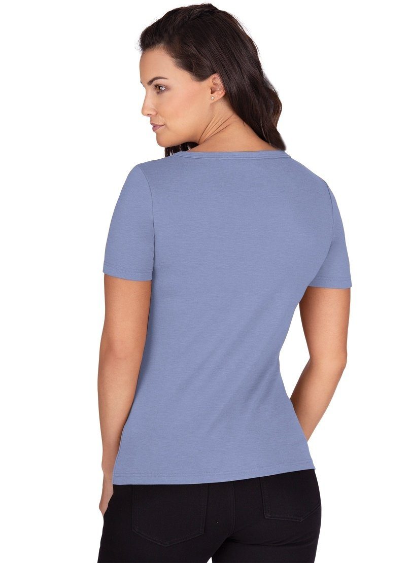 TRIGEMA Baumwolle/Elastan aus lavendel-melange T-Shirt Trigema V-Shirt