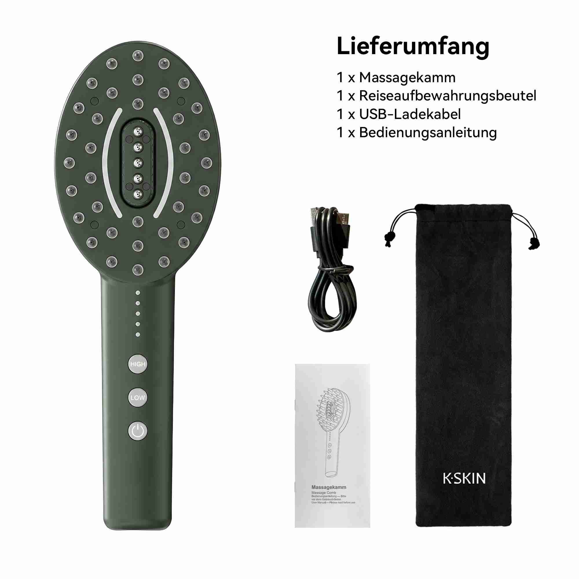 Super Solu Elektrohaarbürste LED Kopfhaut-Massagebürste, Rot- & Blaulicht Haarpflegebürste, Stärkung der Haarwurzeln & Förderung des Haarwachstums, Applikator