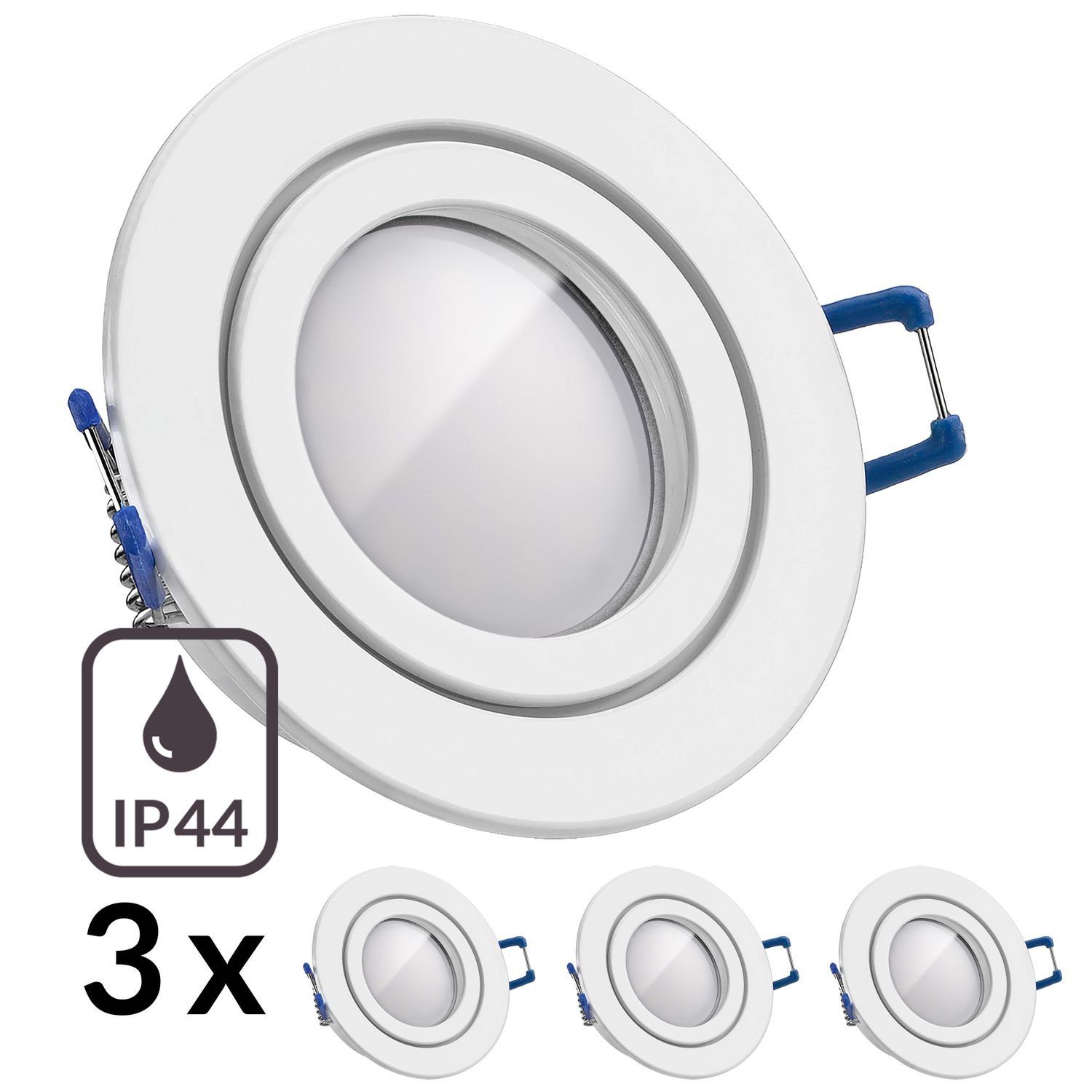 mit GU5.3 Weiß 3er Einbaustrahler Einbaustrahler LED Set IP44 LED MR16 Markenstrahl LEDANDO LED /