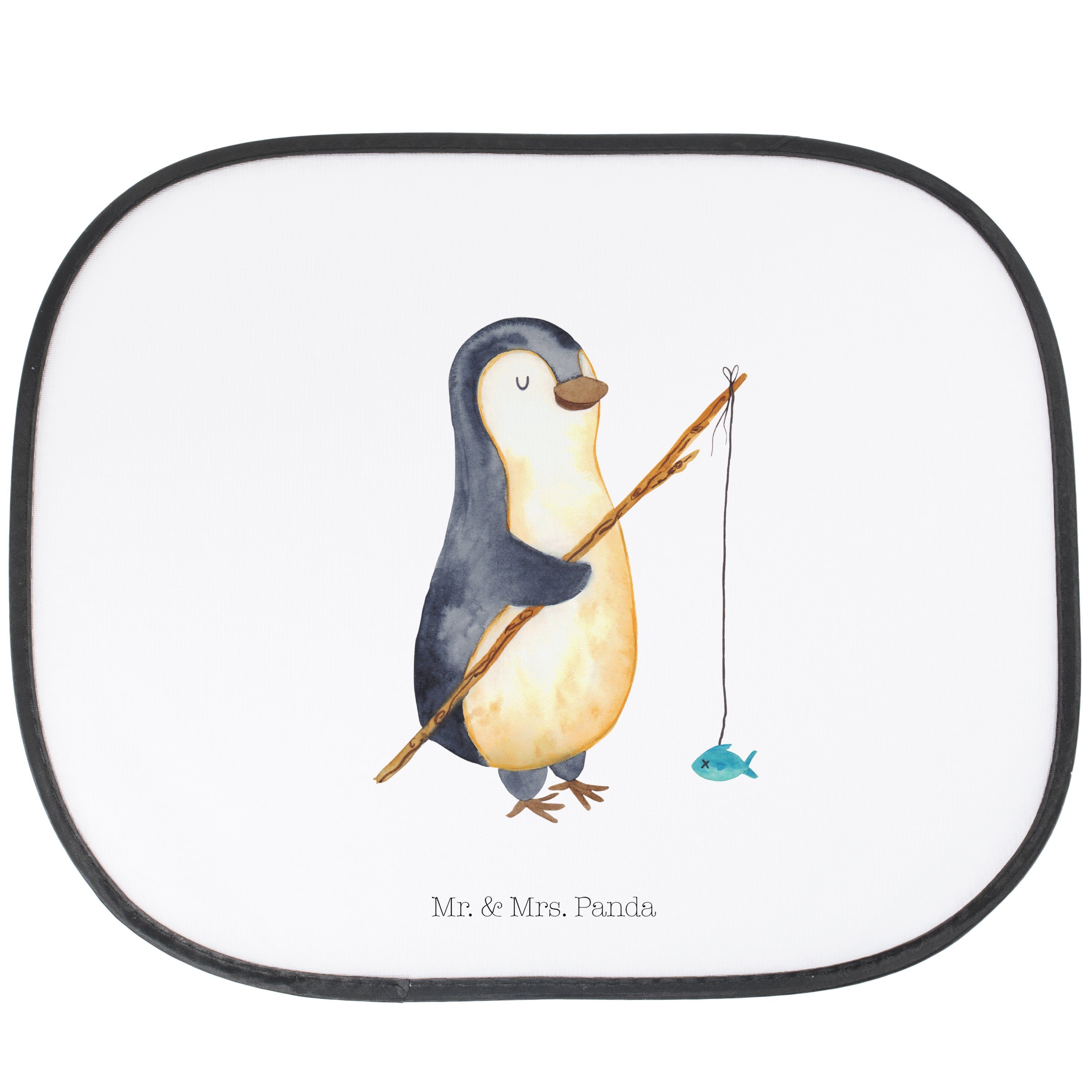 Sonnenschutz Pinguin Angler - Weiß - Geschenk, Fischer, Sonnenblende, Sonnenschutz, Mr. & Mrs. Panda, Seidenmatt