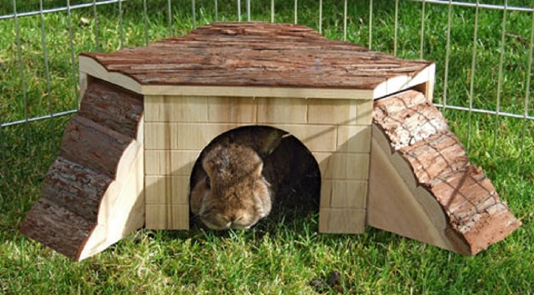 Kerbl Kleintierhaus Naturholz Nagerhaus Nature mit Rampen 37x37x16 cm 82771 Hasen-Haus