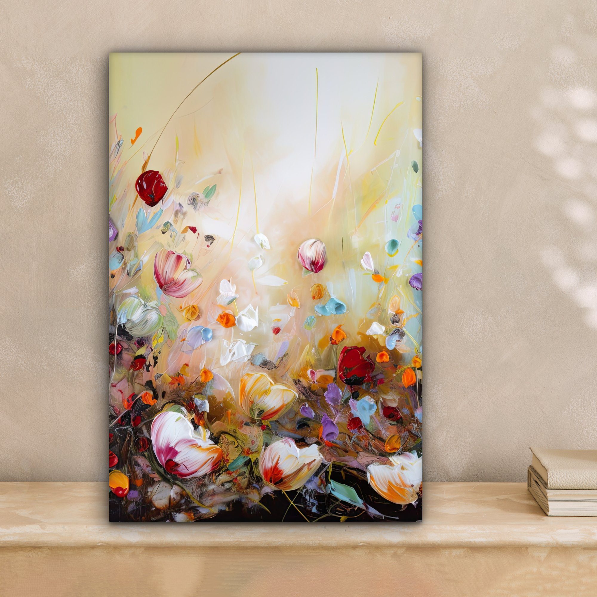 OneMillionCanvasses® Leinwandbild Ölfarbe - Blumen - Farbenfroh - Natur, Fo günstig online kaufen