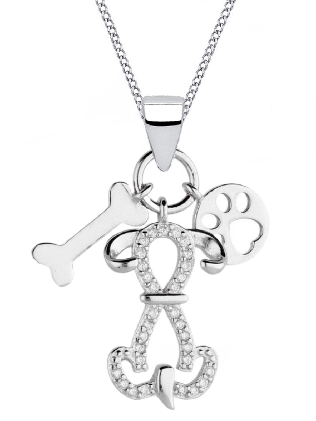 Kette mit Anhänger Halskette Silber Hund Pfote 925 Sterling Anhänger Kette Echtschmuck