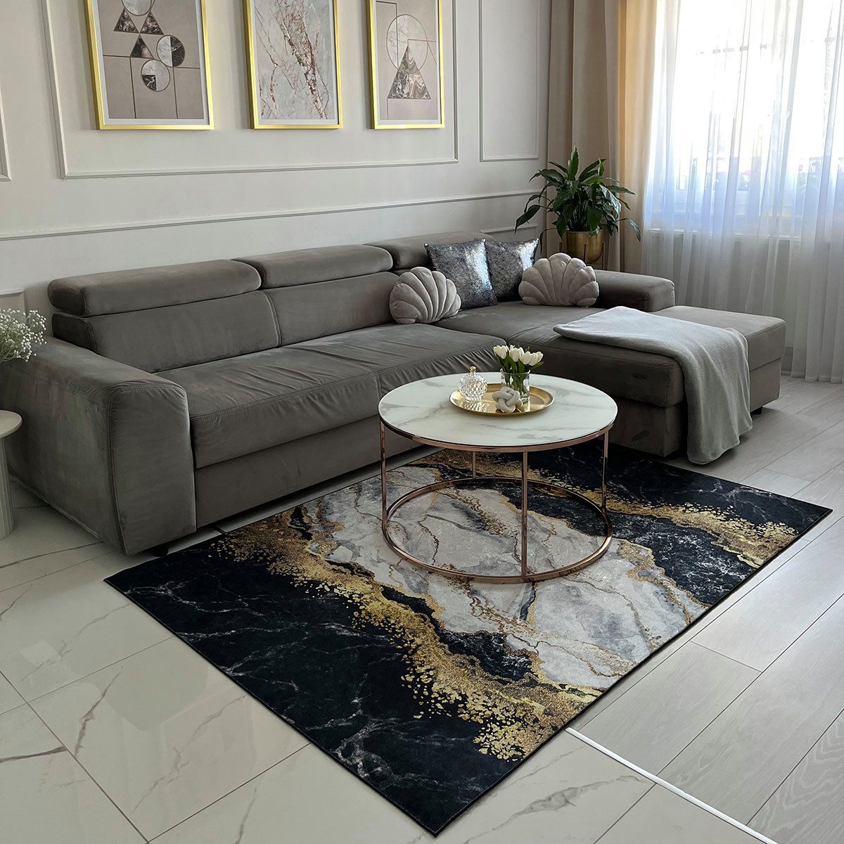 Mazovia Designteppich Modern Teppich für Wohnzimmer, Schlafzimmer, Esszimmer, 80 x 150 cm, Kurflor, Waschbar in Waschmaschine, Höhe 5 mm, Rutschfest – Bild 3 von 5