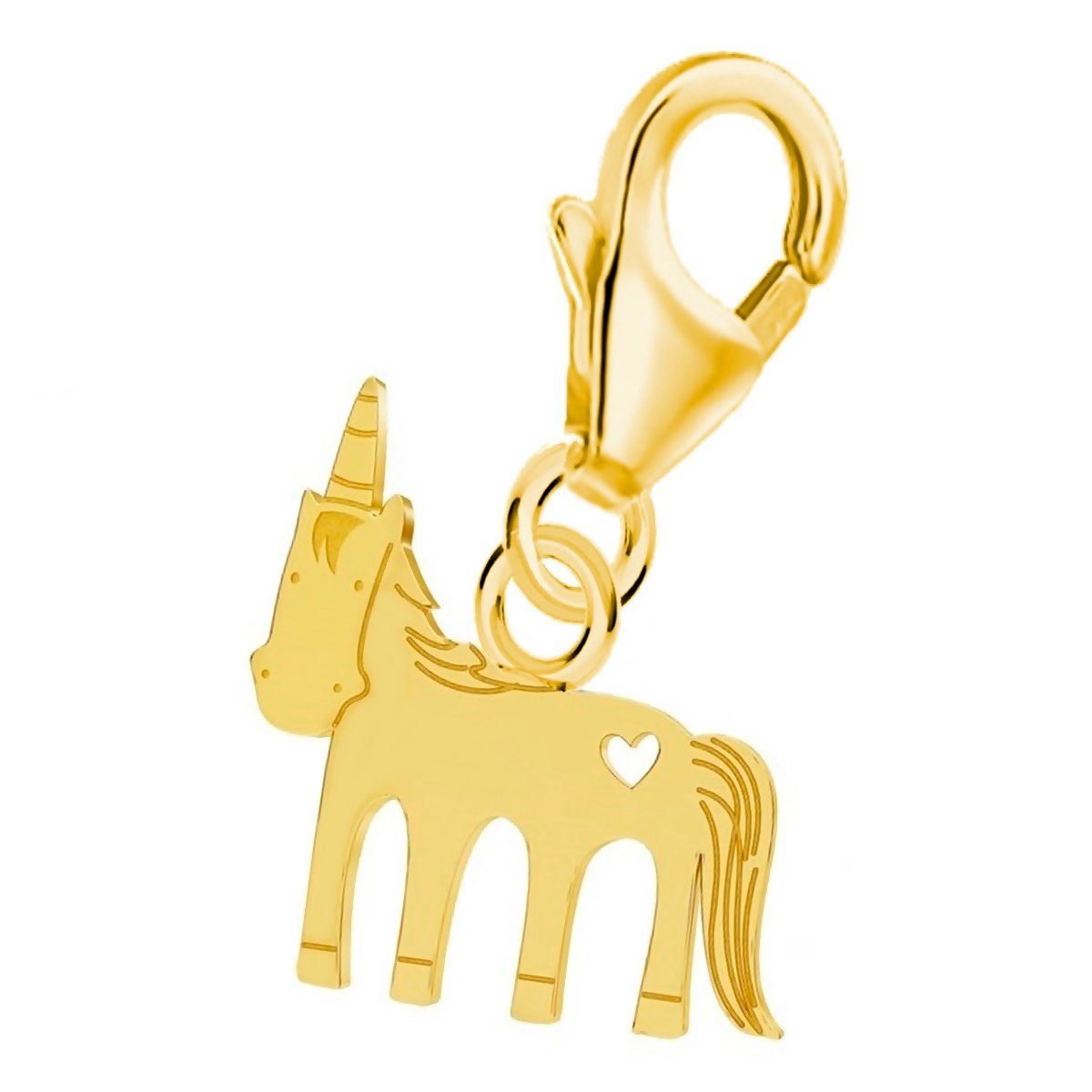 Goldene Hufeisen Charm-Einhänger Mini Einhorn Karabiner Charm 925 Sterling Silber Vergoldet (1 Stück, inkl. Etui), Gelbgold überzogen