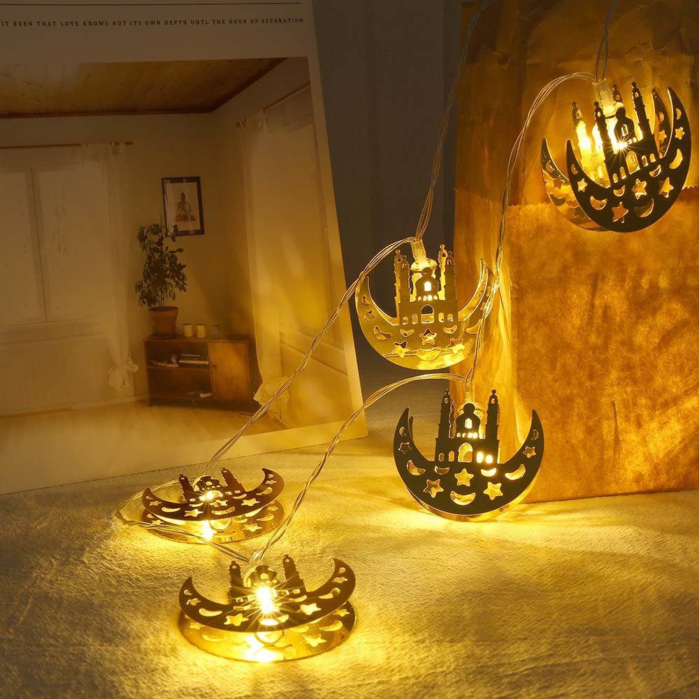 Rosnek LED-Lichterkette 1.5 Meter 10LED Ramadan Mubarak Dekorative Lichterkette, IP20 Wasserdicht, Batteriebetrieben Kastell(A)