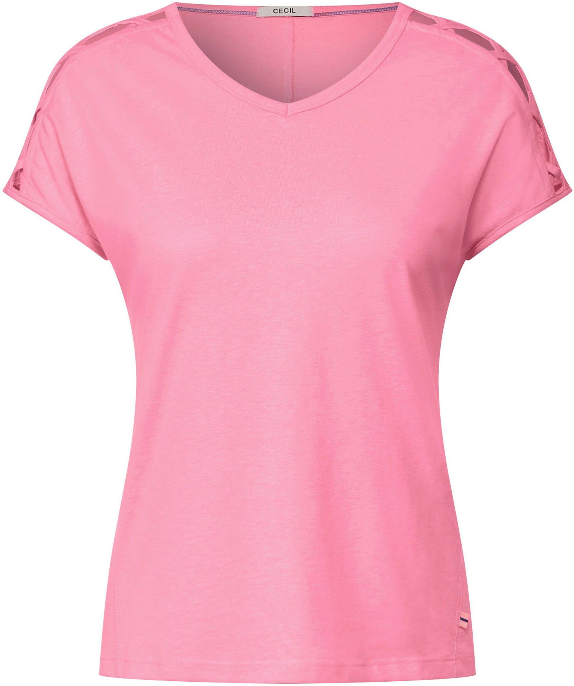 Cecil T-Shirt soft mit pink schönen Cut-Out-Details