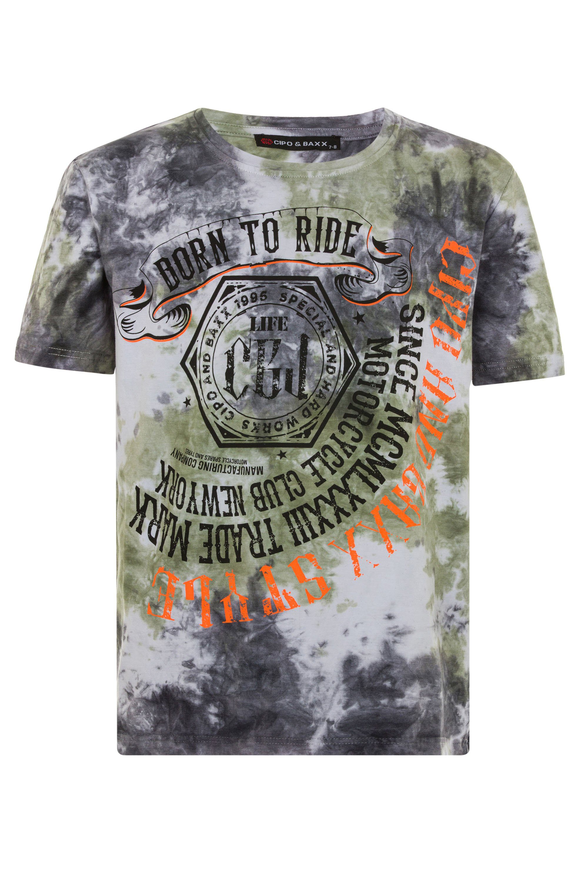 Cipo & Baxx T-Shirt mit Biker-Frontprint anthrazit | T-Shirts