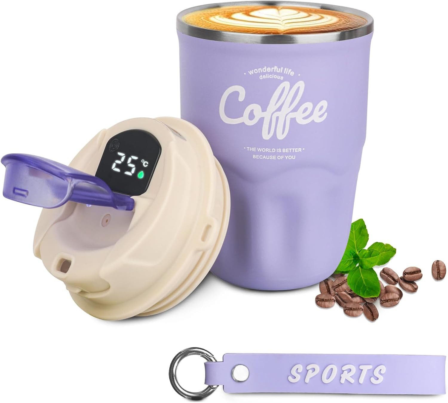 Minicloss Thermobecher 360ml Thermobecher Edelstahl, Kaffeebecher to go Thermo, mit Deckel Auslaufsicher, Intelligente Temperaturanzeige Isolierbecher