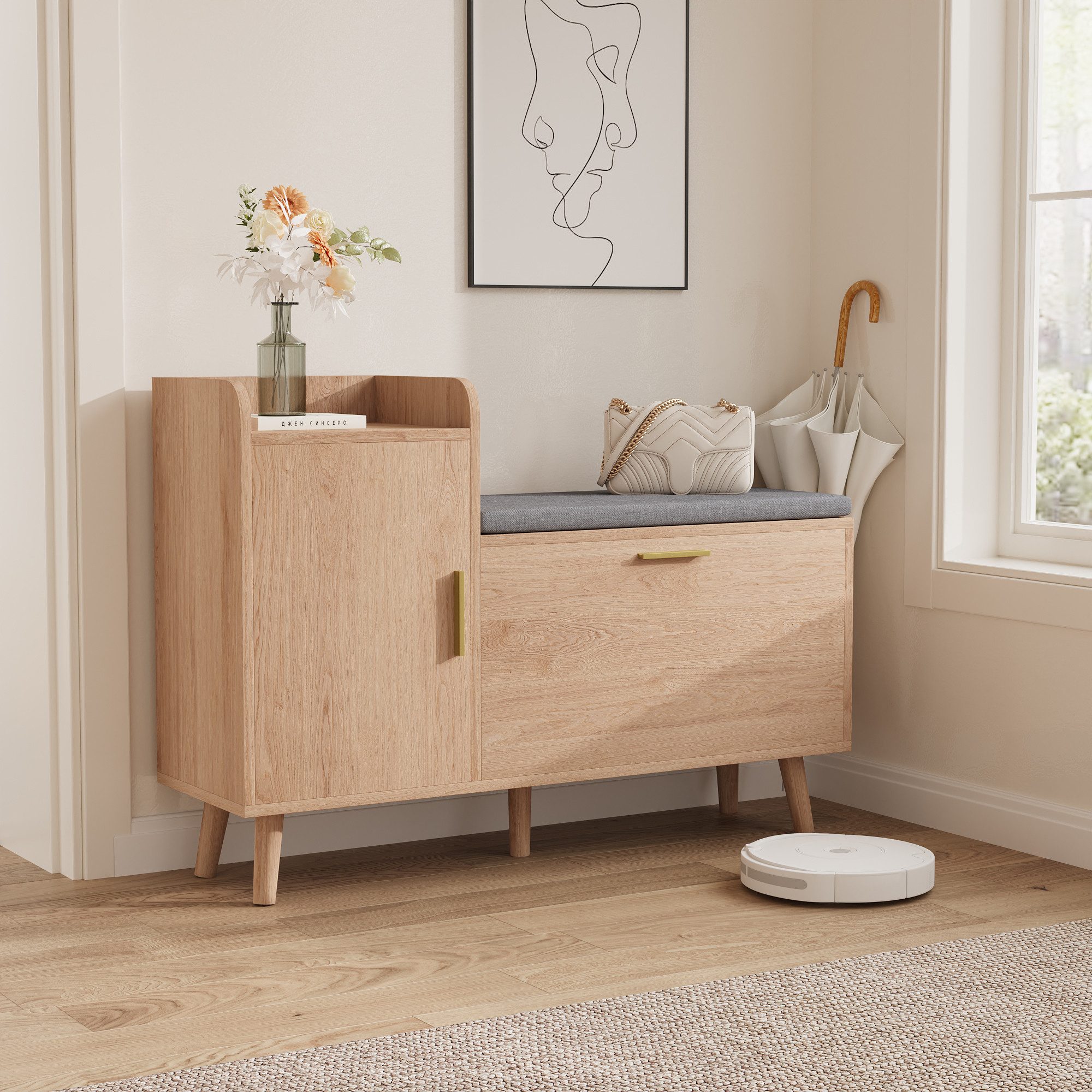 FUROKOY Schuhschrank Schuhbank Gepolstert mit Schrank (Schuhregal mit 1 Kla günstig online kaufen