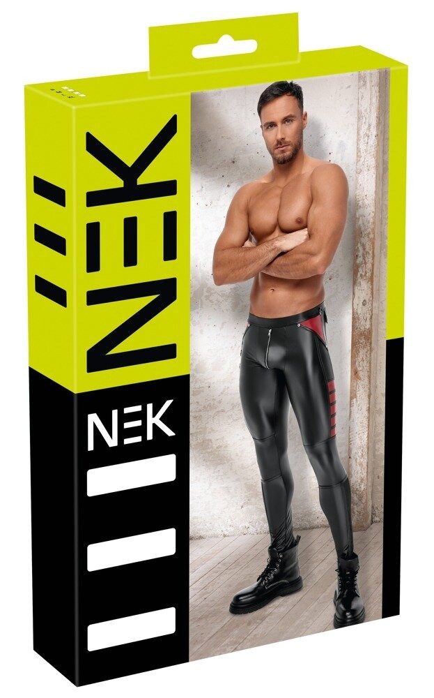 NEK Lederimitathose Herren Hose Schwarz/Rot M