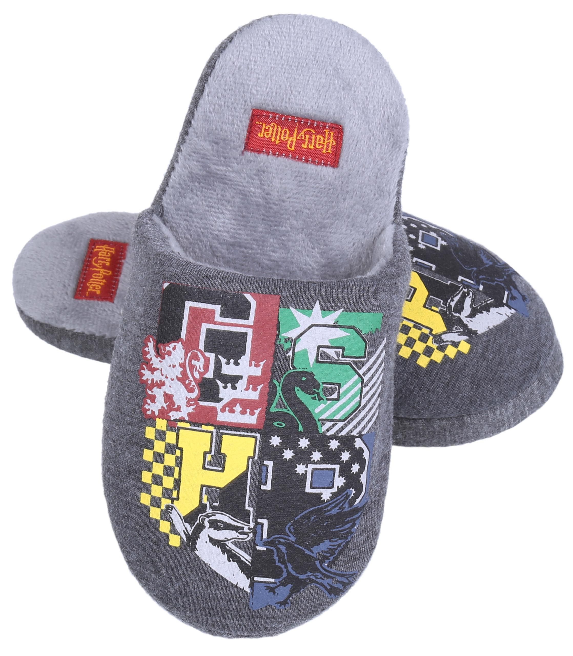 Sarcia.eu Dunkelgraue, warme Latschen, Hausschuhe, Wappen Harry Potter 28-29 EU Hüttenschuhe