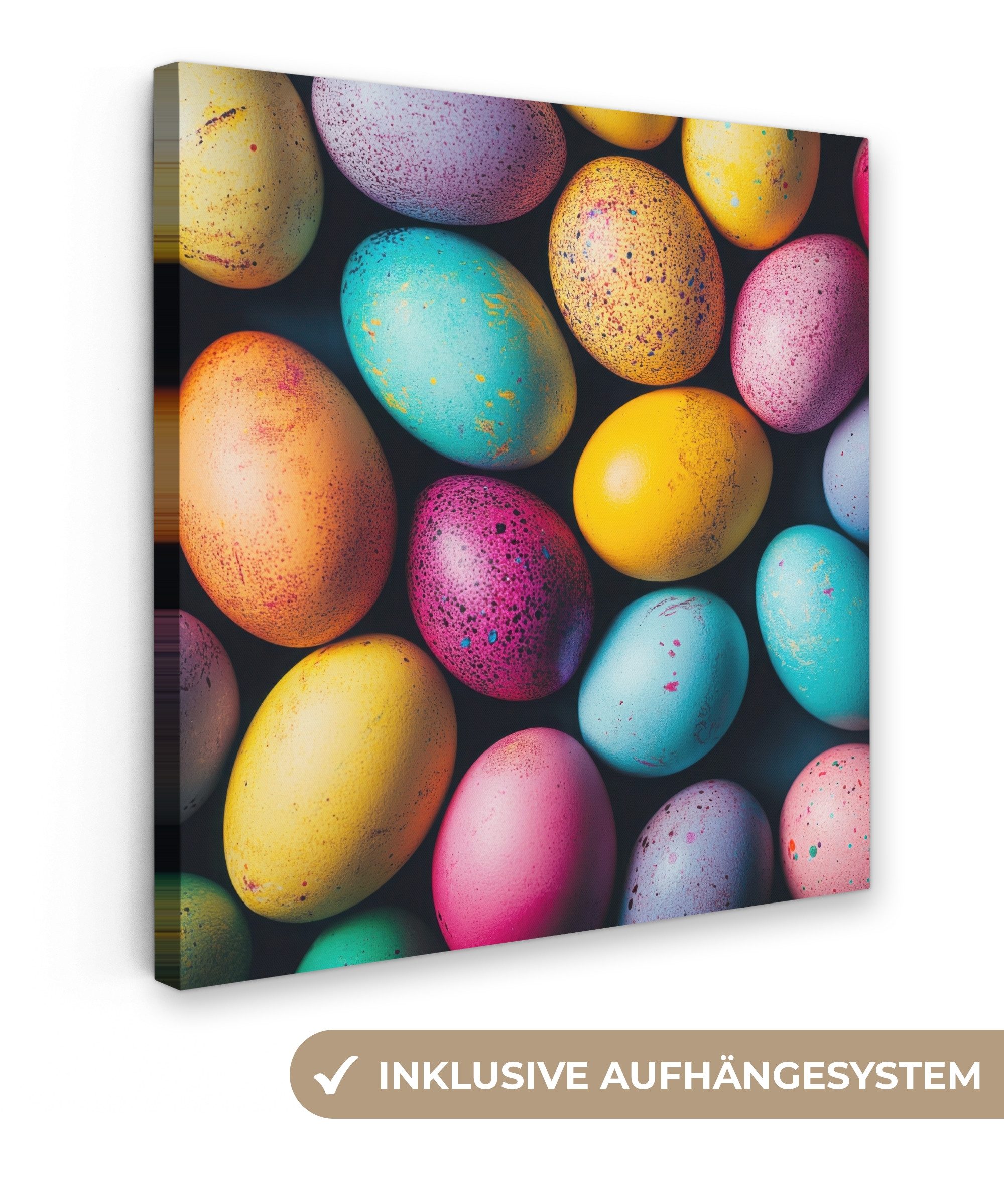 OneMillionCanvasses® Leinwandbild Bunt - Ostereier - Spritzer - Ostern Deko, Fotodruck (1 St), Wandbild, Deko Schlafzimmer Wohnzimmer Flur 20x20 cm