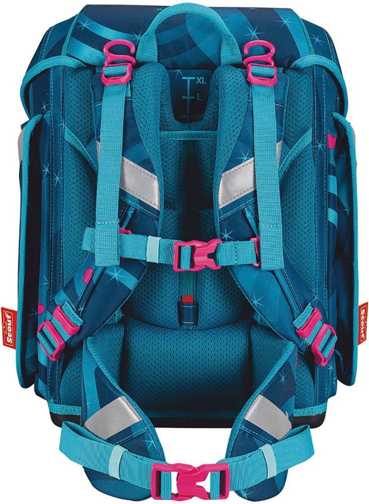 Scout Schulranzen Genius LED, Heaven (Set, 4-tlg), mit LED-Blinklicht & 2 Funny Snaps; enthält recyceltes Material