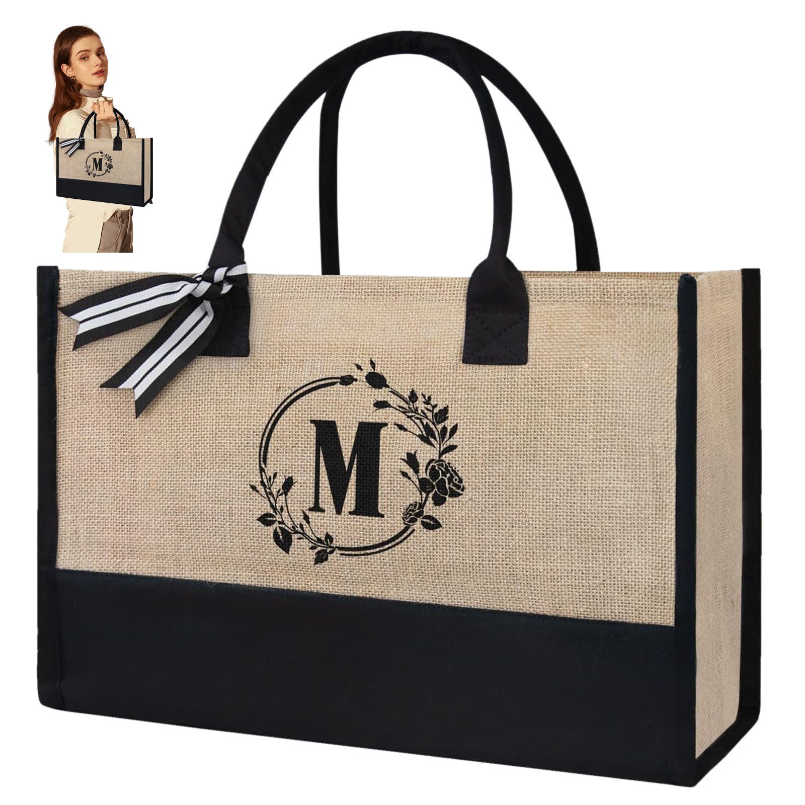 Tragetasche Buchstabentasche Stofftasche Freizeittasche Damen Canvas Tote Bag