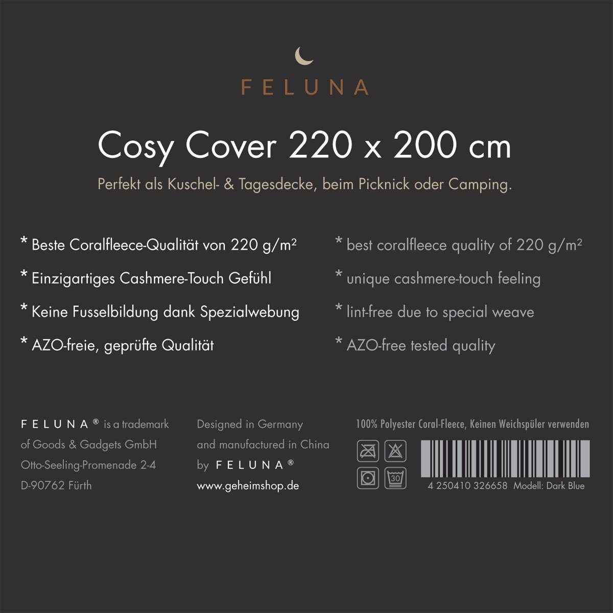 Wohndecke FELUNA Coral Fleece Kuscheldecke XXL – Superweicher Cashmere-Touch, Feluna, Tagesdecke Kaschmir-Touch 220 x 200 cm
