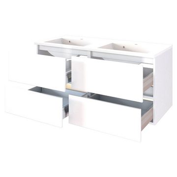 Lomadox Waschtisch-Set ARLON-03, (Spar-Set, 3-St., 3-tlg), 120 cm inkl LED Spiegelschrank matt weiß 120x200x55 cm