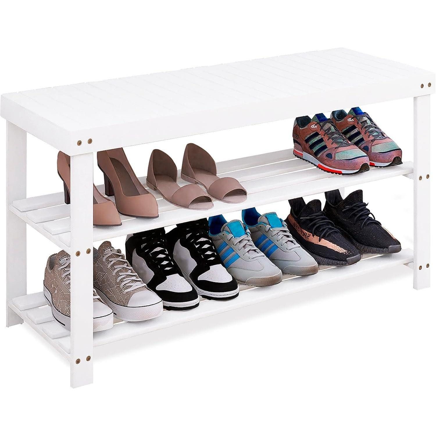 LuxusKollektion Schuhbank Schuhbank Bambus 3 Etagen 86 x 28.5 x 45.5 cm (B x H x T) Weiß