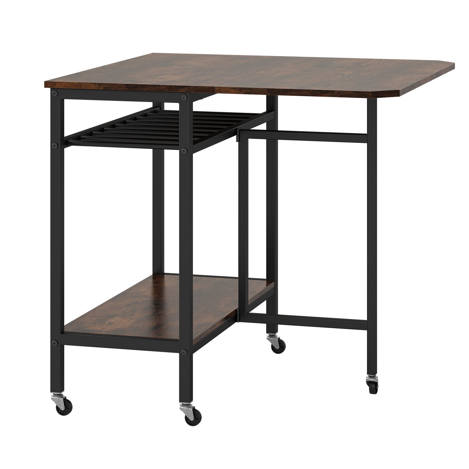 COSTWAY Esstisch, Klappbar Küchentisch mit Rollen, Ablage & Weinregal