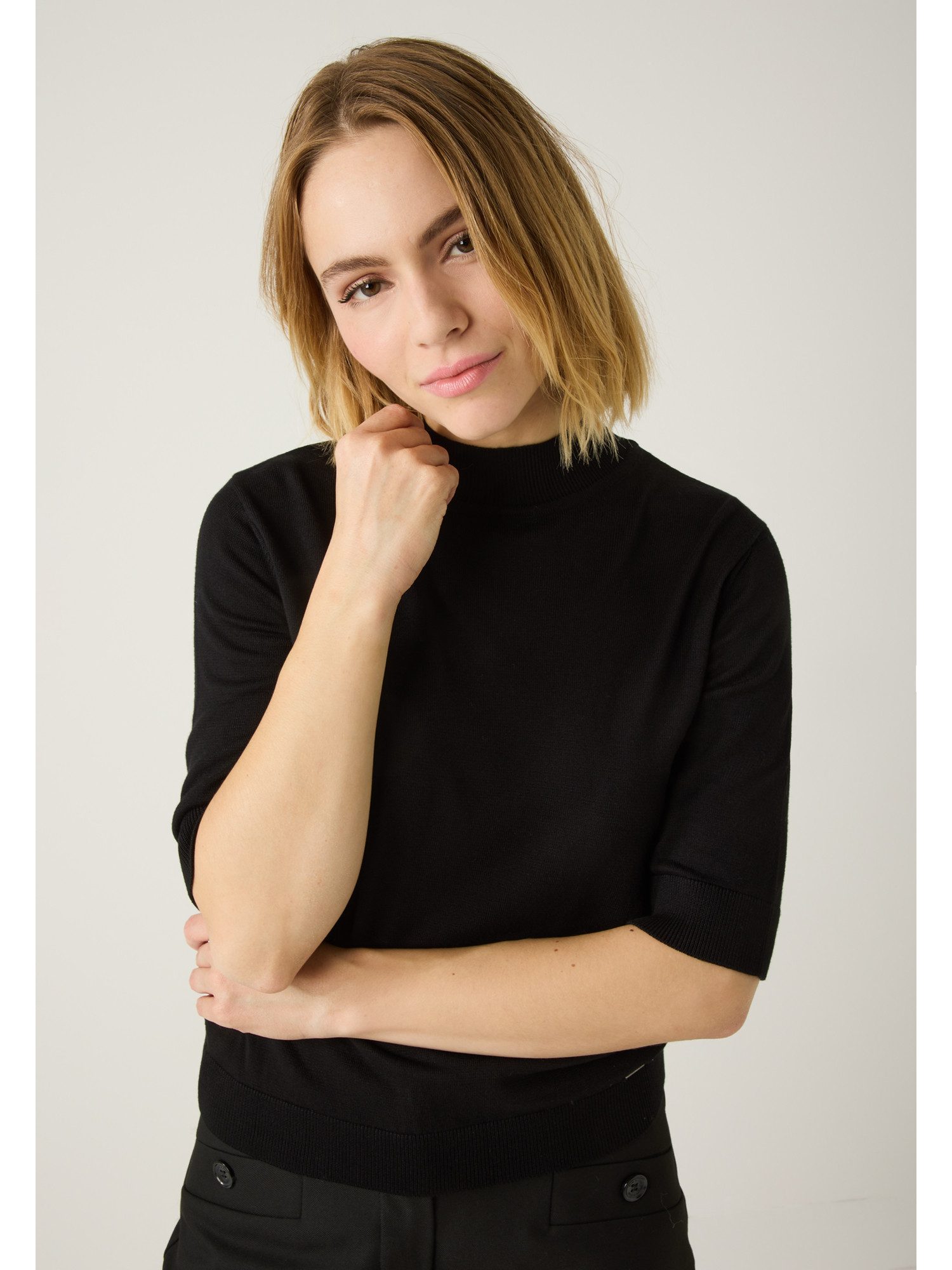 MORE&MORE Rundhalspullover leichter Kurzarmpullover mit Stehkragen günstig online kaufen