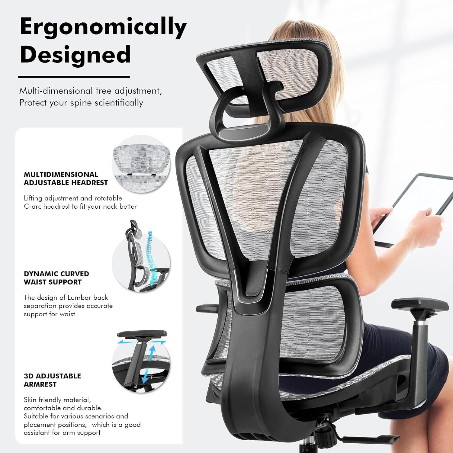 Ferghana Gaming Mesh Chair, Ergonomisch,Schreibtischstuhl Armlehnen Verstellbarer aus mit 3D