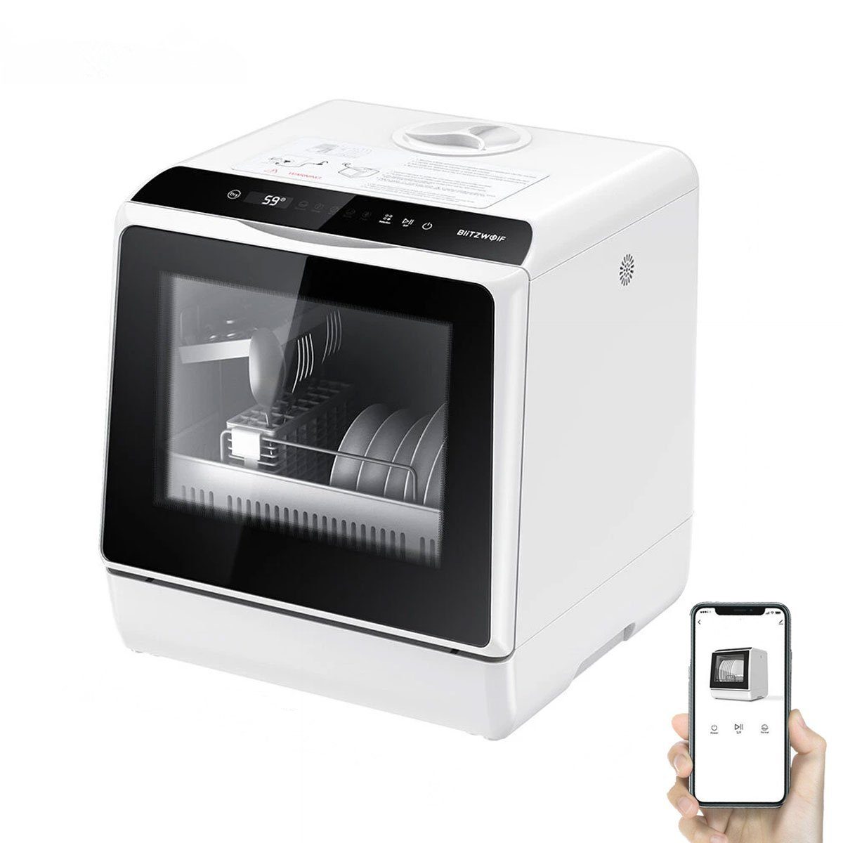 BLiTZWOLF Tischgeschirrspüler BH-CDW1, 5 l, 4–6 Sets großer Kapazität, 5 Reinigungsmodi, Trocknungsfunktion
