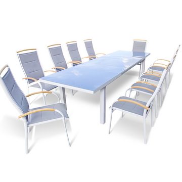 Ragnarök Möbel-Design Esstisch Esstisch Set Freya (Set, 1 Tisch mit 10 Stühlen), Der Tisch lässt sich auf eine Breite bis zu 3,20 m ausziehen
