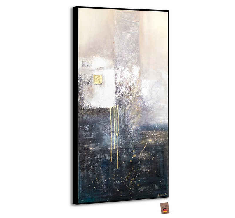 YS-Art Gemälde Fragmente, Abstrakt, Abstraktes auf Leinwand Bild Handgemalt Blau Weiß Gold
