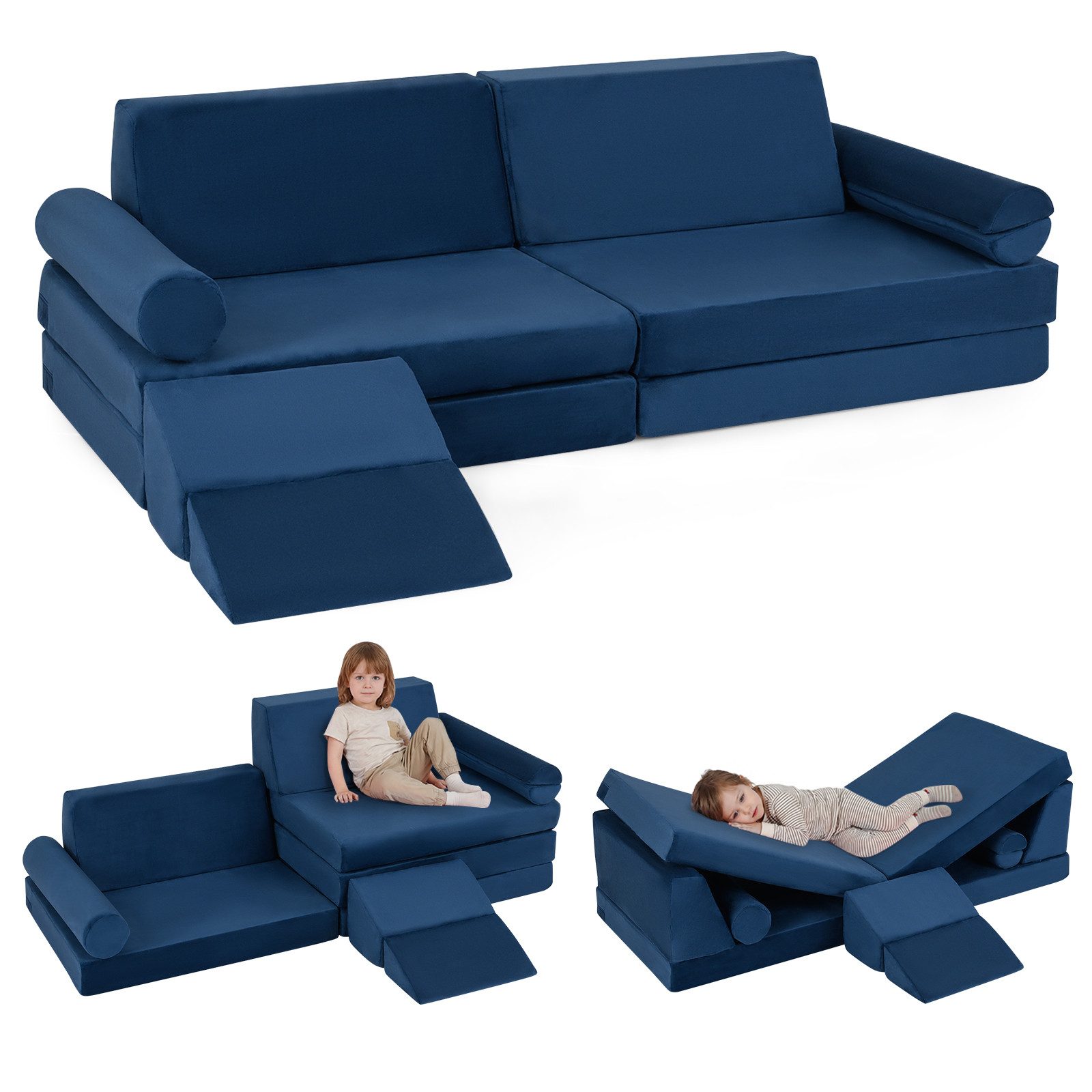 COSTWAY Kindersofa, Schlafsofa aus Schaumstoff mit abnehmbarem Bezug für Kinder