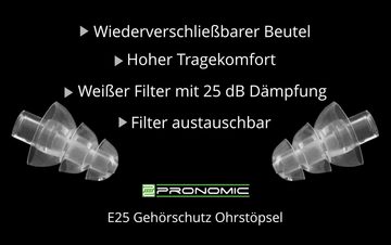 Pronomic Gehörschutzstöpsel E25 Ohrstöpsel zum Schlafen 25dB, Gehörschutz gegen Larm, wiederverwendbar