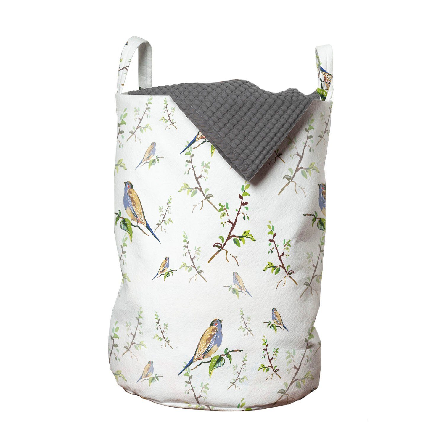 Abakuhaus Wäschesäckchen Wäschekorb mit Griffen Kordelzugverschluss für Waschsalons, Tiere Vögel Ausgewertet auf Zweigen