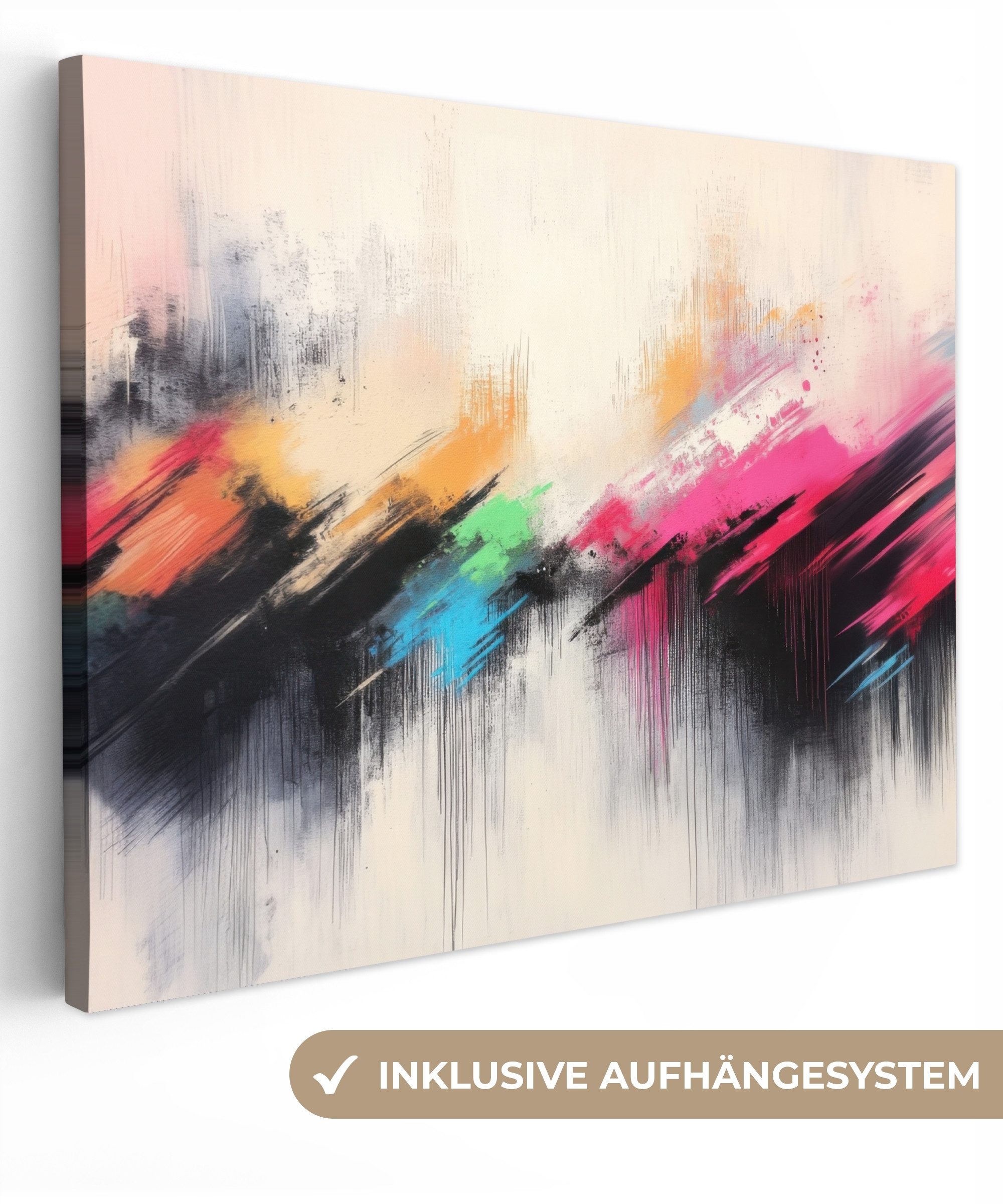OneMillionCanvasses® Leinwandbild Dynamisch - Abstrakt - Farbenfroh - Schwarz, Fotodruck (1 St), Wandbild Leinwandbilder, Aufhängefertig, Wanddeko 40x30 cm